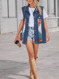 PATTERN BLOCK BUTTON DOWN CASUAL DENIM VEST