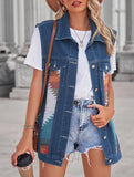 PATTERN BLOCK BUTTON DOWN CASUAL DENIM VEST