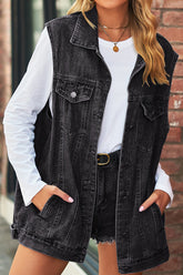 VINTAGE BUTTON UP POCKET COLLAR DENIM VEST