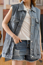 Vintage Button Up Pocket Collar Denim Vest