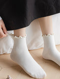Womens Solid Color Ruffle Ankle Socks_CWMS0127