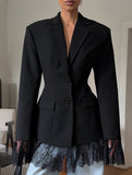 Lace Patchwork Waist Cinched Blazer Jacket