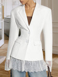 Lace Patchwork Waist Cinched Blazer Jacket