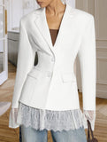 Lace Patchwork Waist Cinched Blazer Jacket