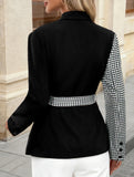 Tie Waist Patchwork Irregular Collar Blazer_CWOBL00286