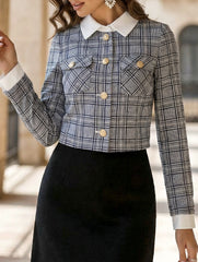 Chic Houndstooth Cropped Blazer Jacket_CWOBL00290