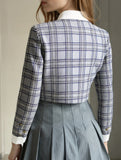 Chic Houndstooth Cropped Blazer Jacket_CWOBL00290