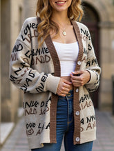 Letter jacquard mid-length cardigan