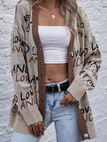 Letter jacquard mid-length cardigan