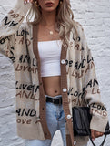 Letter jacquard mid-length cardigan