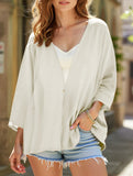V-neck loose mid-length sleeve cardigan