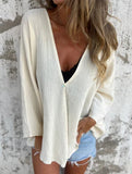 V-neck loose mid-length sleeve cardigan