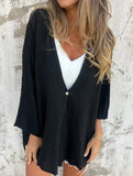 V-neck loose mid-length sleeve cardigan