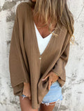 V-neck loose mid-length sleeve cardigan
