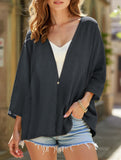 V-neck loose mid-length sleeve cardigan