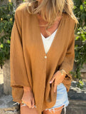 V-neck loose mid-length sleeve cardigan