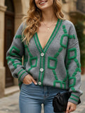 V-neck single-breasted knitted cardigan