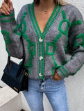 V-neck single-breasted knitted cardigan