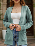 Knitted drop shoulder double pocket cardigan