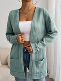 Knitted drop shoulder double pocket cardigan