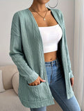 Knitted drop shoulder double pocket cardigan