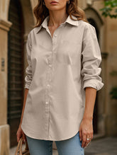 Lapel long-sleeved cardigan shirt