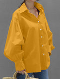 Retro solid color lapel casual shirt