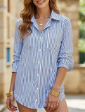 Striped lapel long-sleeved cardigan shirt