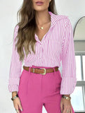 Striped lapel long-sleeved cardigan shirt