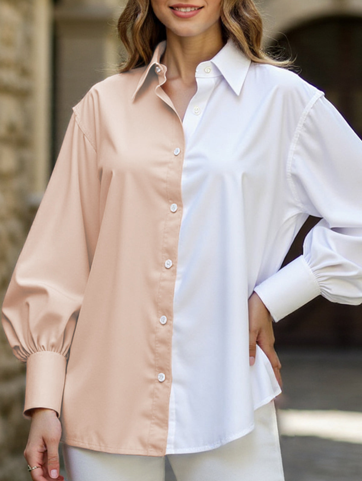 Simple patchwork contrast color shirt