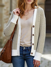 Striped V-neck loose knit cardigan