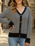 Striped V-neck loose knit cardigan