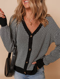 Striped V-neck loose knit cardigan