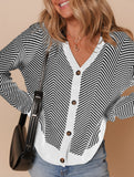 Striped V-neck loose knit cardigan