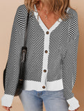 Striped V-neck loose knit cardigan