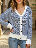 Striped V-neck loose knit cardigan