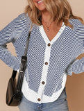 Striped V-neck loose knit cardigan