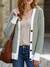 Striped V-neck loose knit cardigan