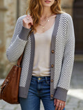 Striped V-neck loose knit cardigan