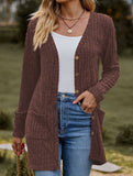 Solid color women's ribbed long-sleeved cardigan