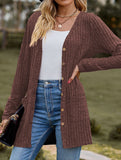 Solid color women's ribbed long-sleeved cardigan