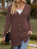 Solid color women's ribbed long-sleeved cardigan