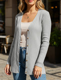 Solid color women's ribbed long-sleeved cardigan