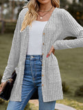 Solid color women's ribbed long-sleeved cardigan