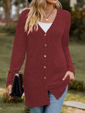 Solid color women's ribbed long-sleeved cardigan