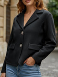 Fashion buttoned slim lapel knitted cardigan