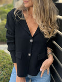 Fashion buttoned slim lapel knitted cardigan