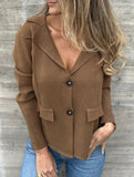 Fashion buttoned slim lapel knitted cardigan