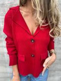 Fashion buttoned slim lapel knitted cardigan