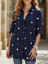 Simple lapel long-sleeved polka dot shirt